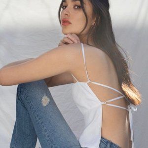 Reformation Cash Top- Linen open back strap top